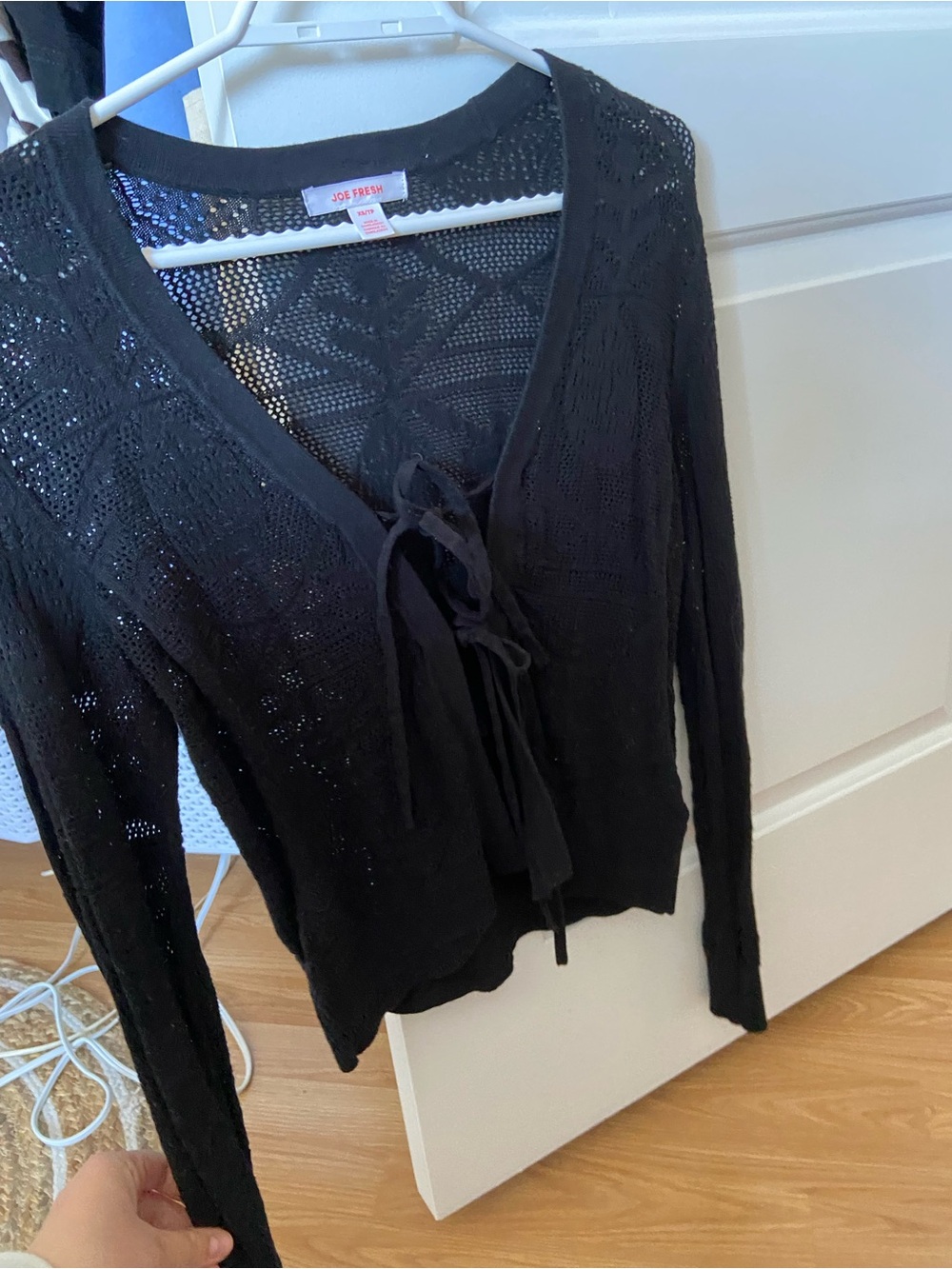 Joe Fresh Black Openwork Knit Tie-Front Top